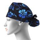 Ponytail Surgical Cap Black Lava Flowers